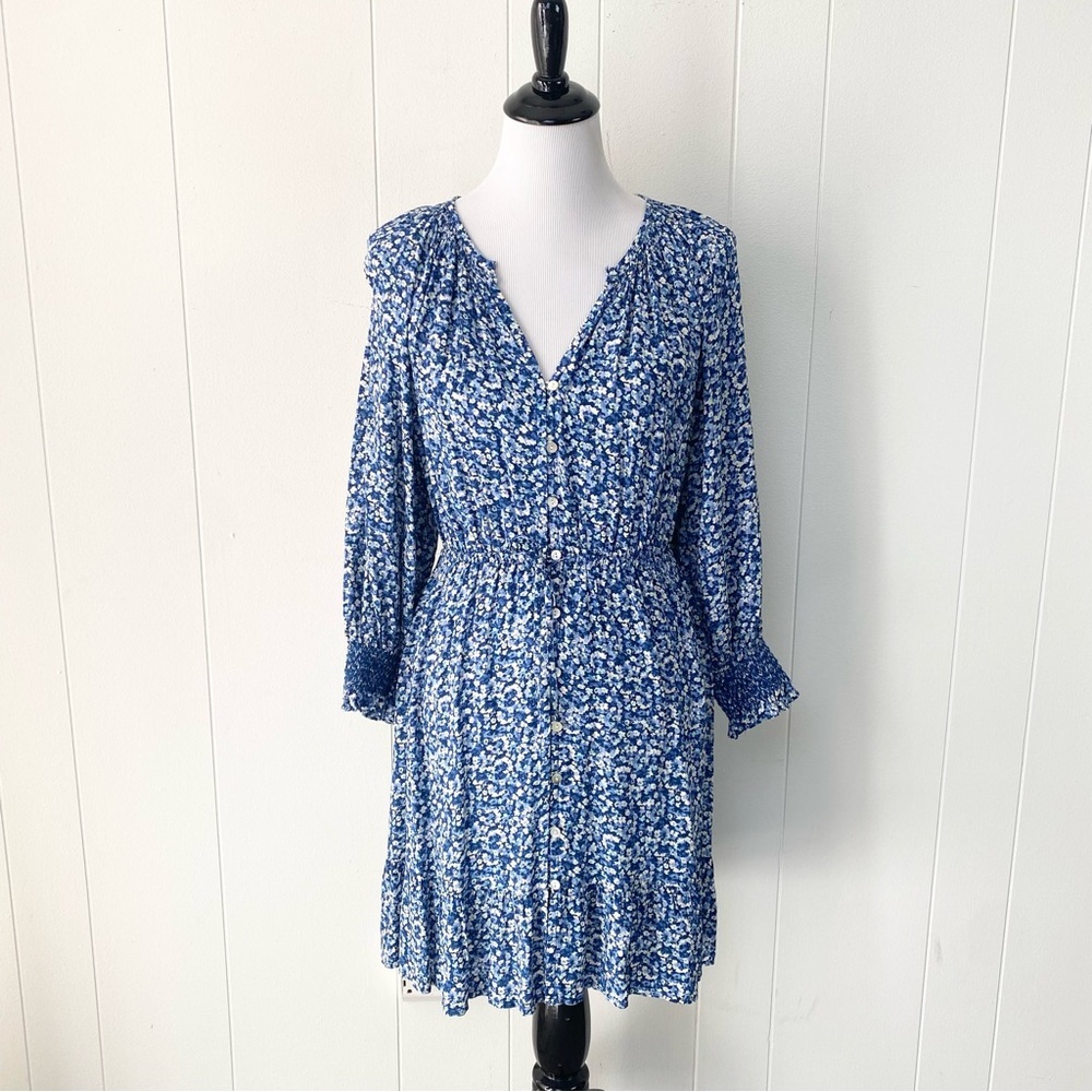 Rails Womens Eliza Blue Floral Print Rayon Fit & Flare Dress Ice Chrysanthemum M - Picture 2 of 14